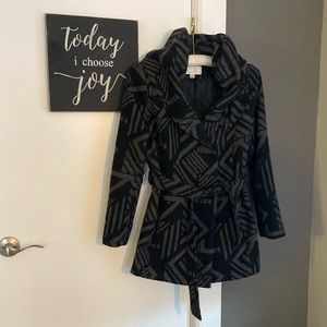 Xhilaration black & gray pea coat w/ hood, women’s large